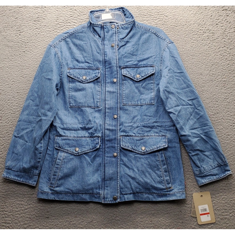 Levi's Denim Jacket Womens XS Blue Long Sleeve Stand-Up Collar Snap Inside Zip